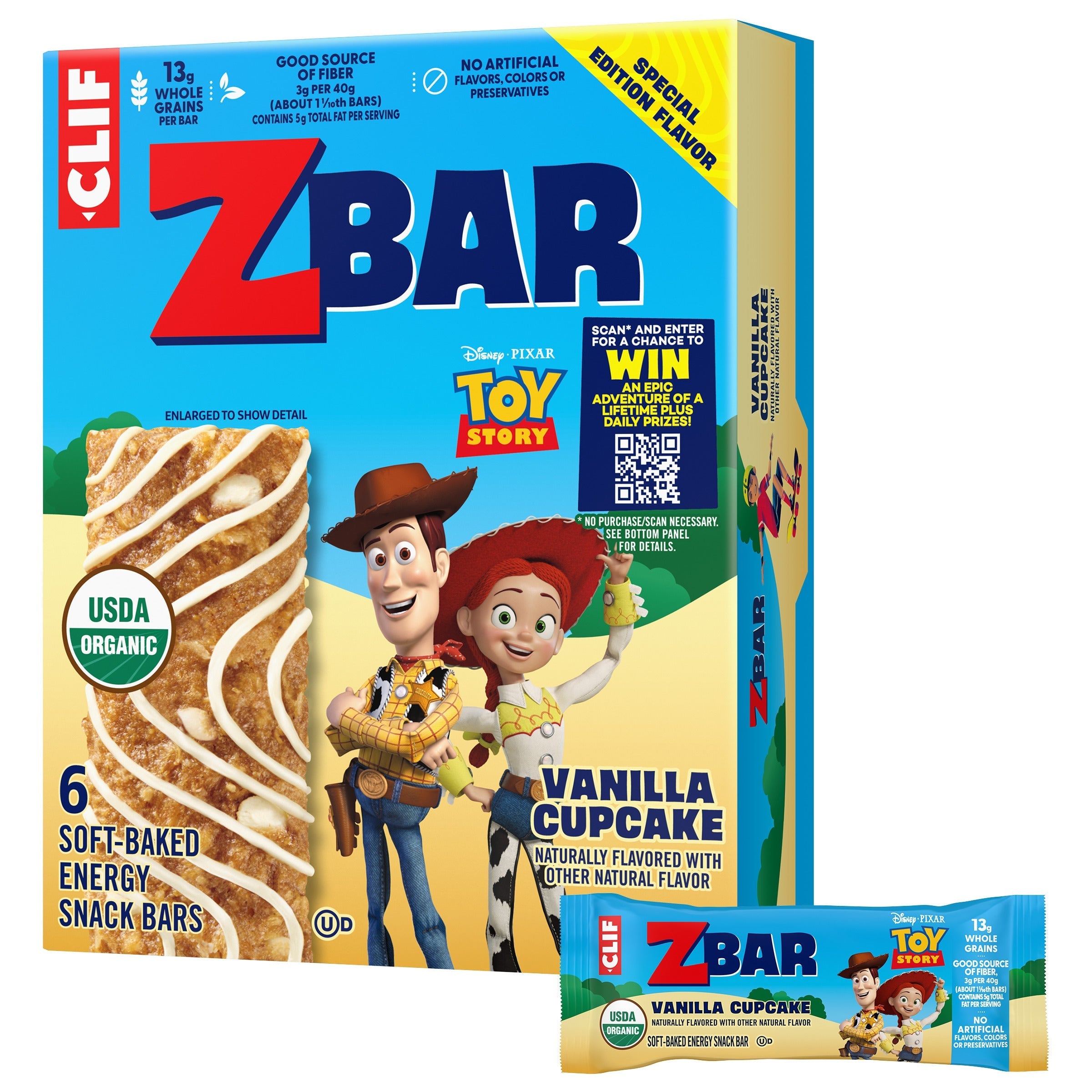 Toy Story - Vanilla Cupcake - Soft-Baked Energy Snack Bars - Non-GMO - 13g Whole Grains - USDA Organic Granola Bars (6 Pack) V7