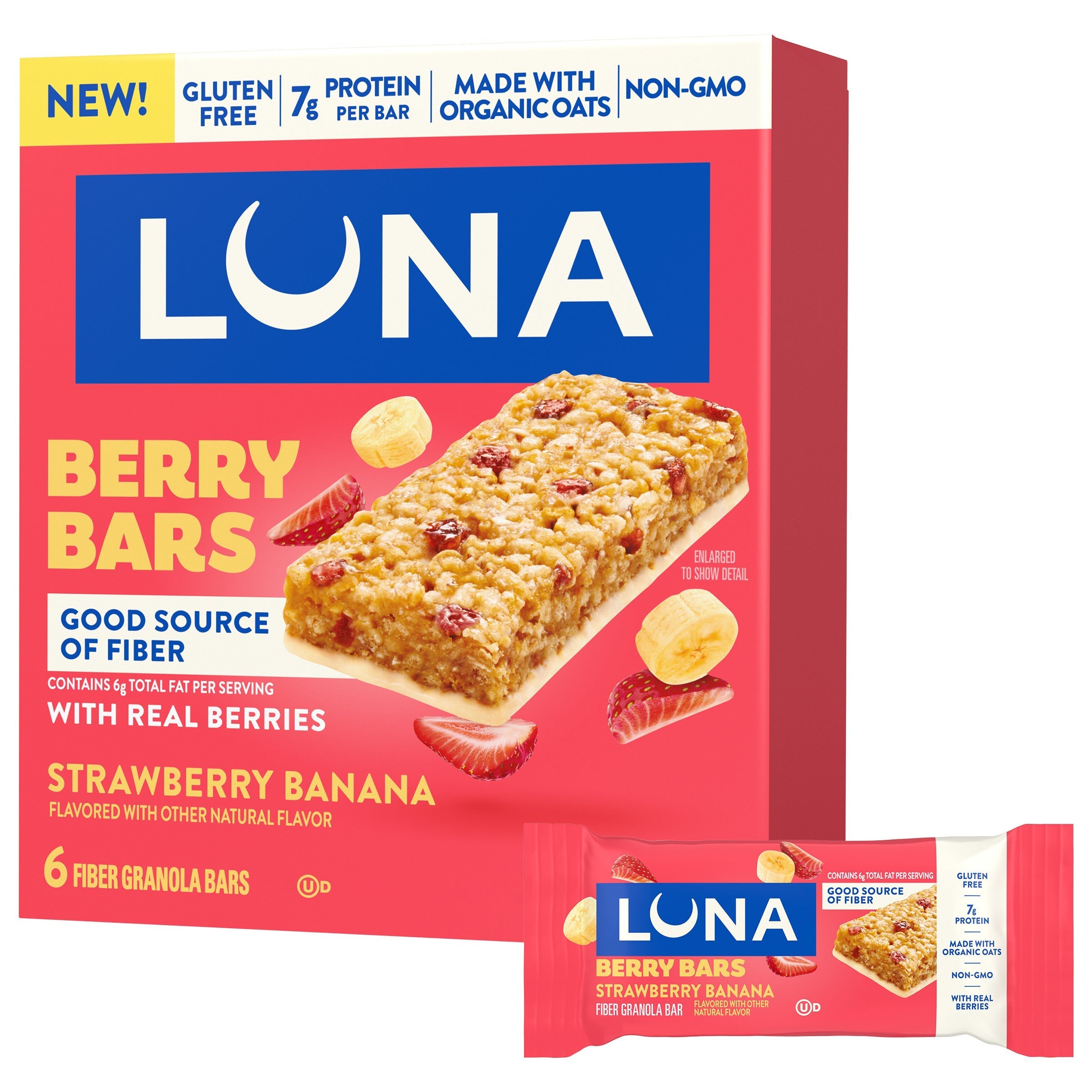Berry Bars Strawberry Banana Flavor Gluten Free Snack Bars, Non-GMO Protein Bars T6