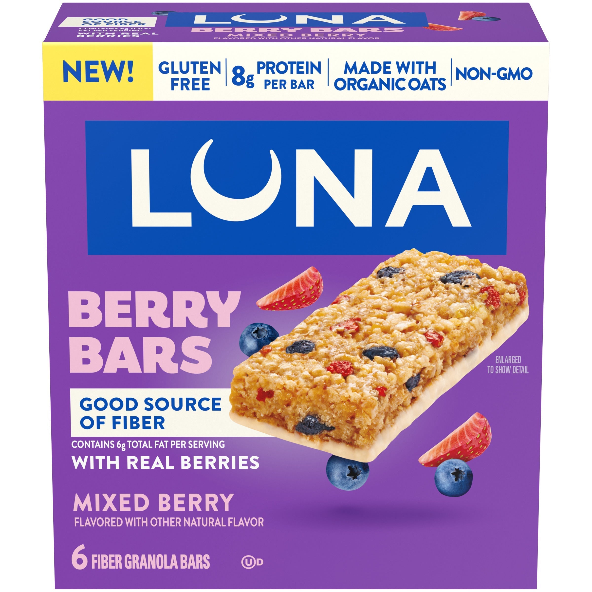 Berry Bars Mixed Berry Flavor Gluten Free Snack Bars, Non-GMO Protein Bars W5