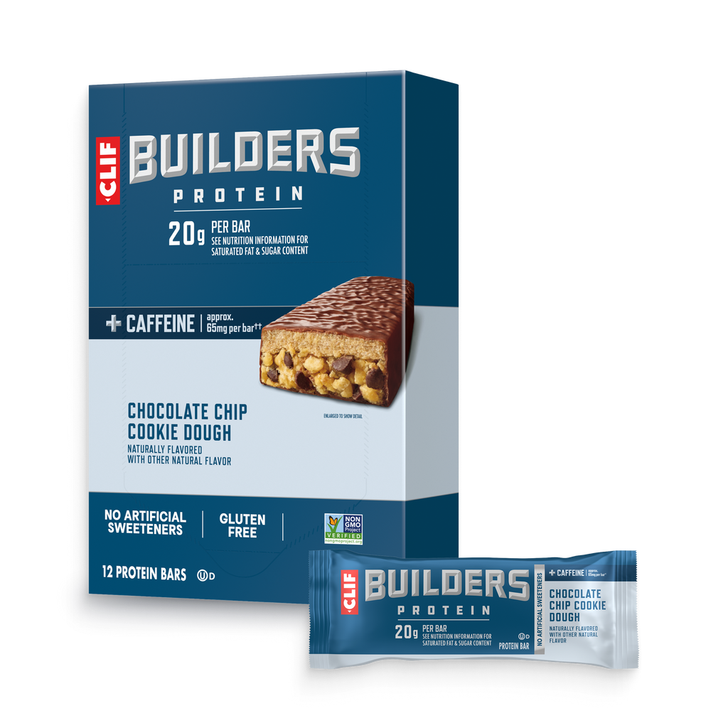 CLIF + Caffeine Chocolate Chip Cookie Dough Flavor Plant Based Protein Bars Y1