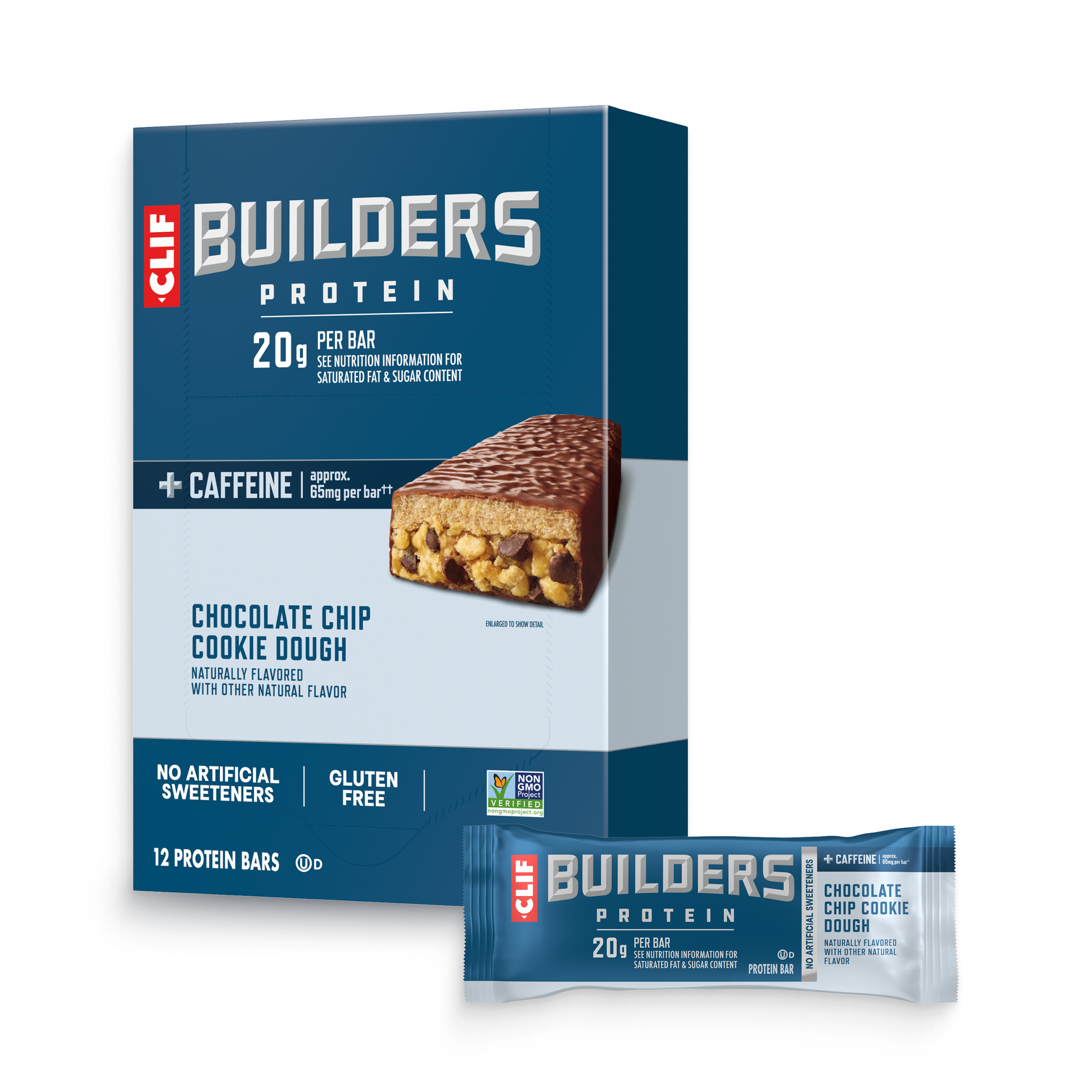 CLIF + Caffeine Chocolate Chip Cookie Dough Flavor Plant Based Protein Bars Y1