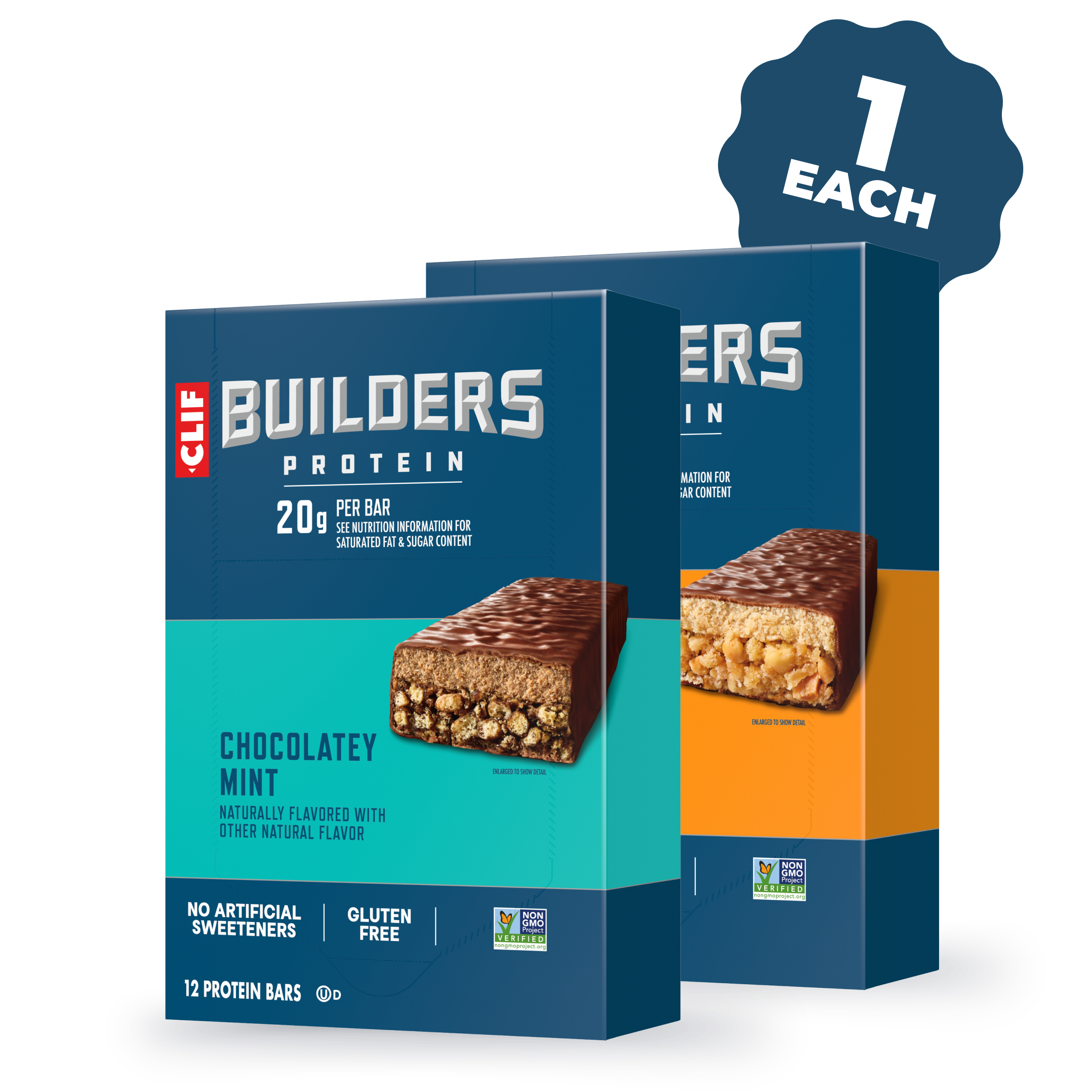 CLIF Chocolatey Mint and Chocolatey Peanut Butter Plant Based Protein Bars Variety Pack, 24 Bars Q6
