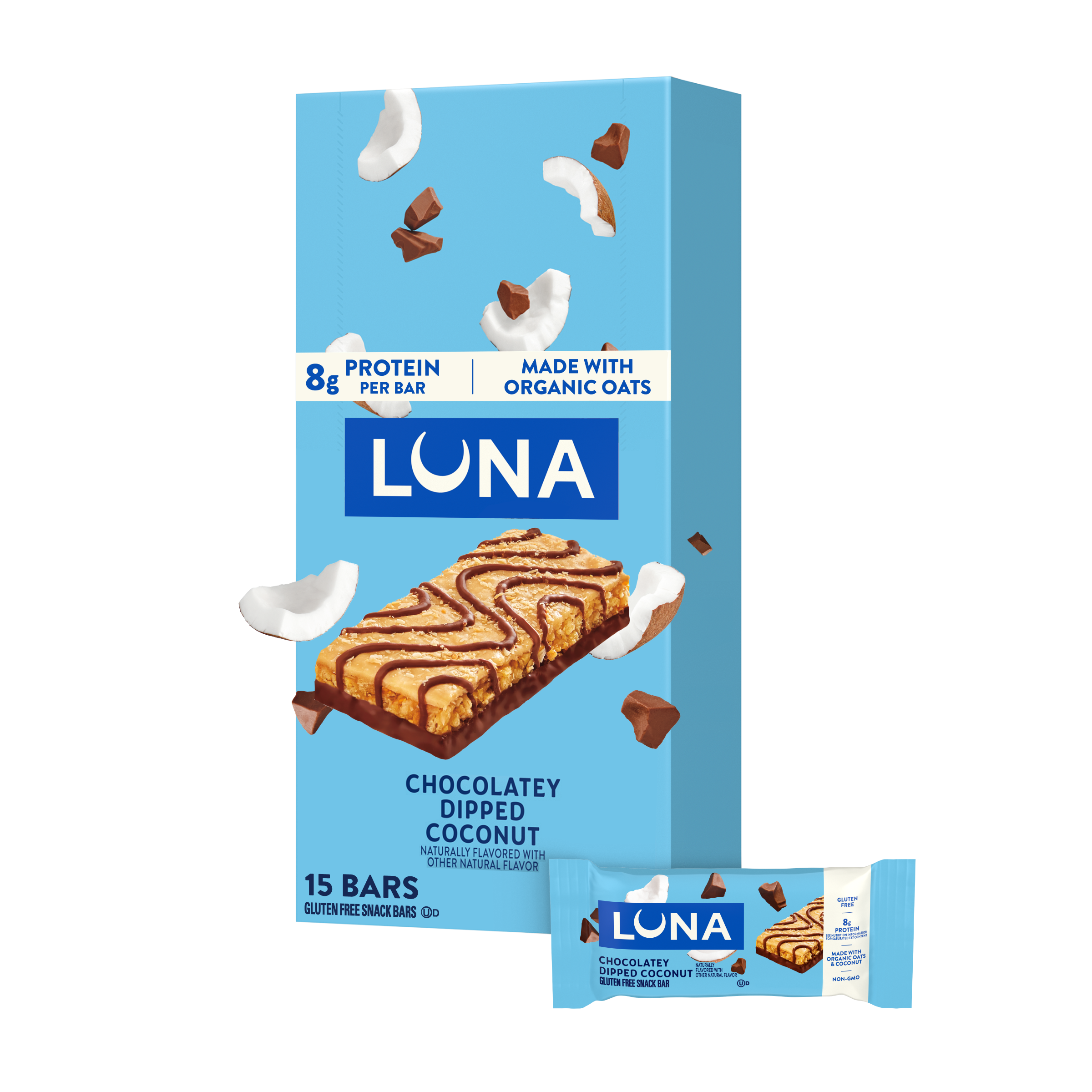 Bar Chocolatey Dipped Coconut Flavor Gluten Free Snack Bars, Non-GMO Protein Bars W6