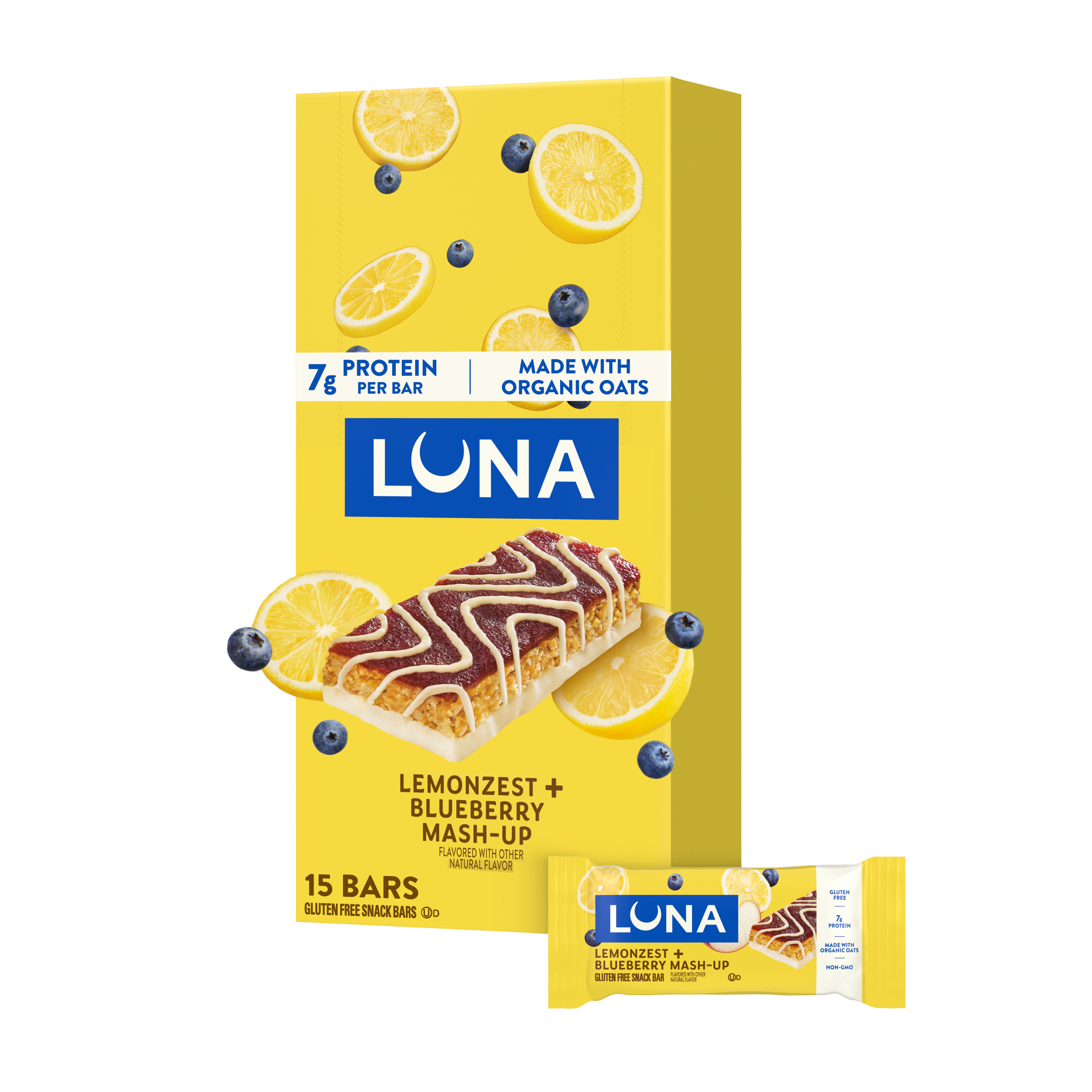 Bar Mash-Ups LemonZest + Blueberry Flavor Gluten Free Snack Bars, Non-GMO Protein Bars I0
