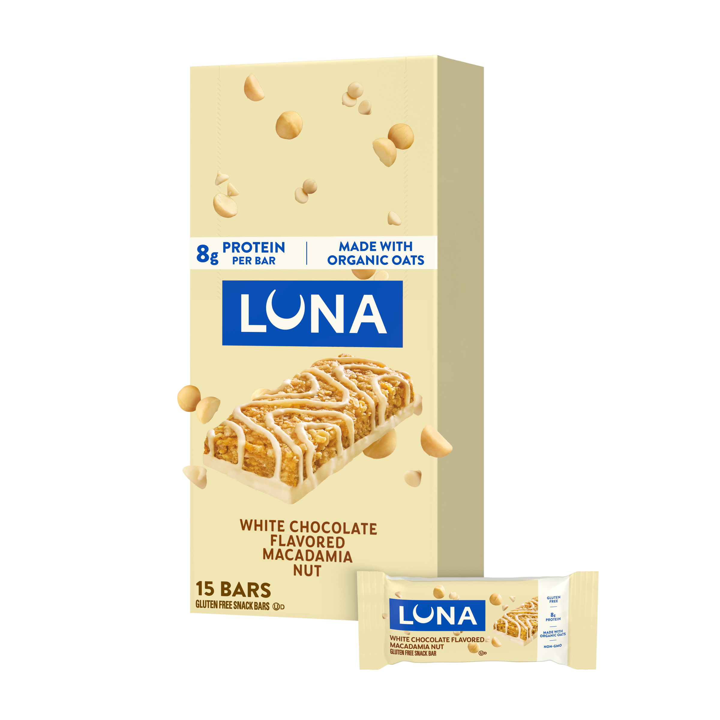 Bar White Chocolate Macadamia Flavor Gluten Free Snack Bar, Non-GMO Protein Bar G1